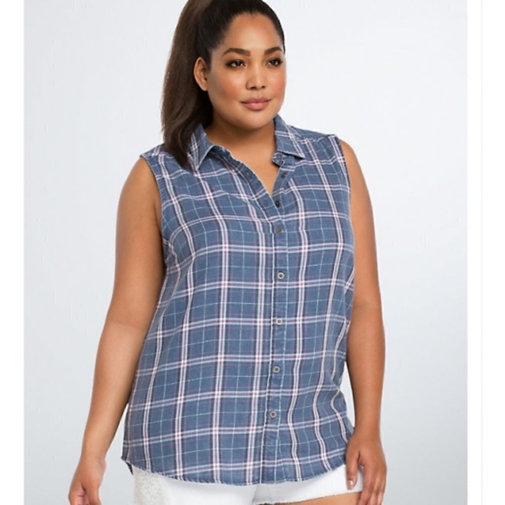 Torrid Plaid Sleeveless Flannel Shirt Top Size 1X